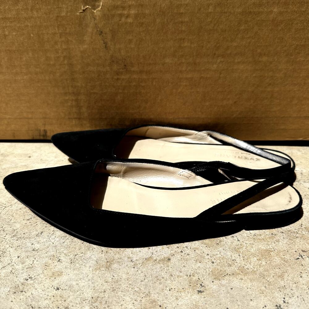 Everlane The Editor Slingback Flat Shoes Pointed Toe Suede Leather Black 6 View 5